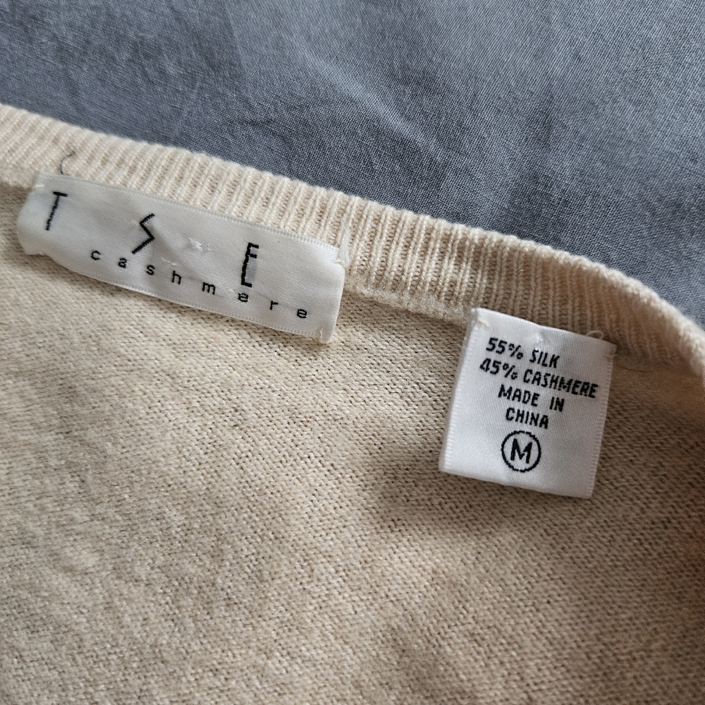TSE Beige Crewneck Button-Front Cashmere Cardigan - Picture 4 of 8